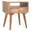 Table de chevet moderne avec fente ouverte, 1 tiroir, pieds nordiques, châtaignier
