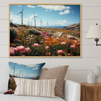 Wind Turbines Floral Field I sur impression sur toile