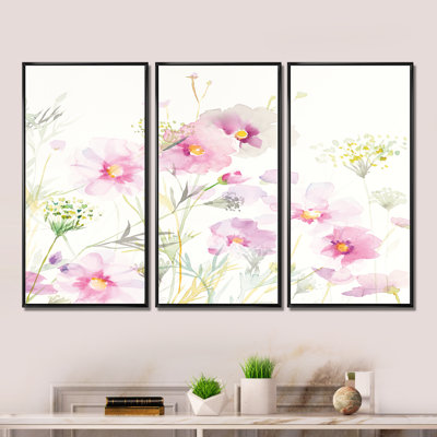 «Shabby Flower IV - Shabby Elegance», ensemble de 3 toiles d'art encadrées