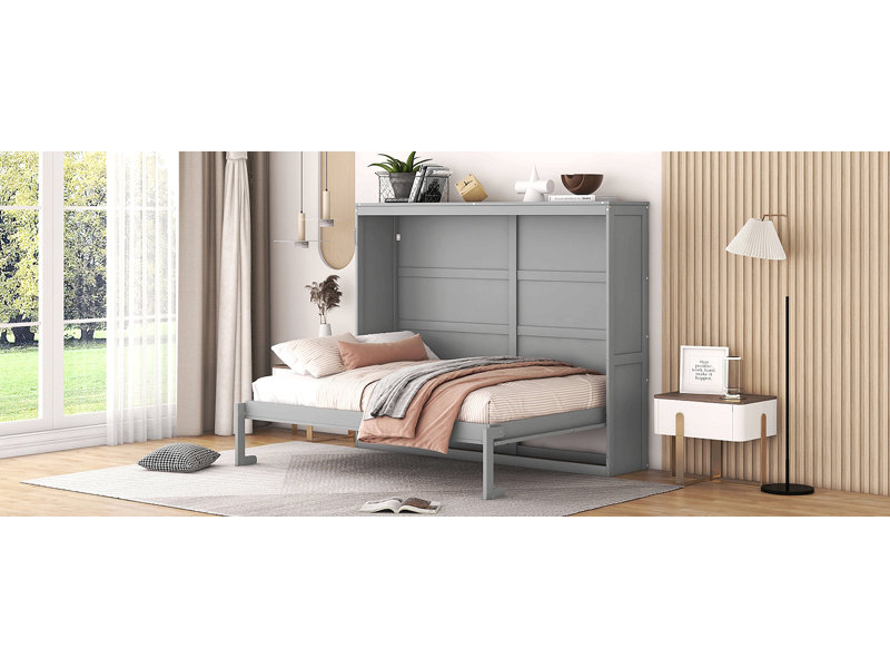 Lit escamotable mural Murphy pour chambre d'amis, Gris, Lit double