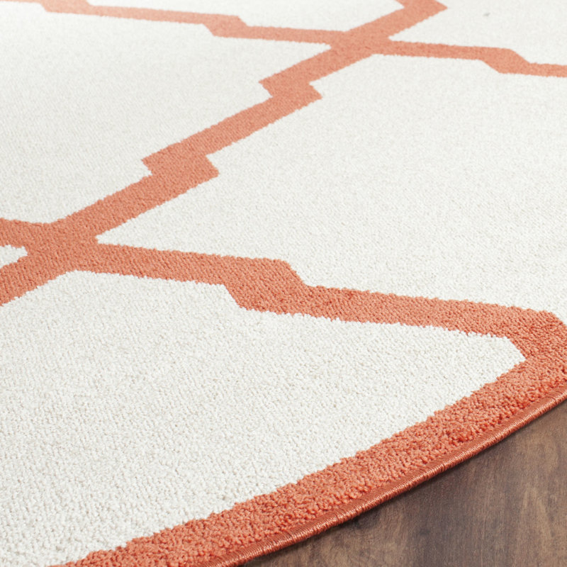 Ammundsen Geometric Beige/Orange Indoor/Outdoor Area Rug, Round 7'