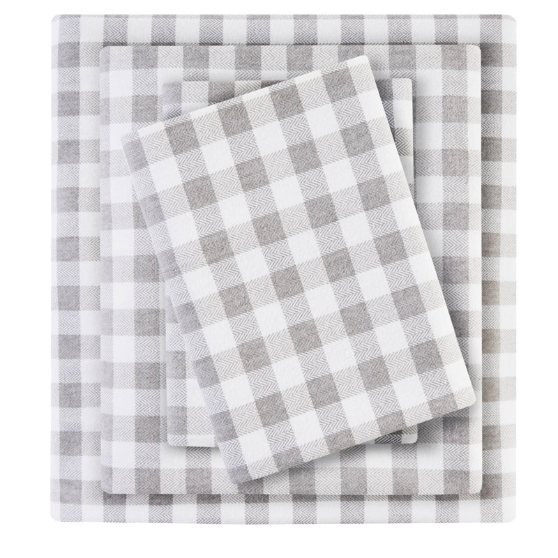 Ensemble de 4 très grand drap, 100% flanelle de coton, imprimé à chevrons, douillet et doux, drap plat, 2 taies d'oreiller ajustées, facile d'entretien