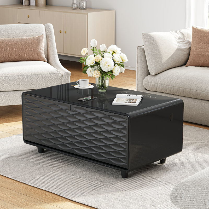  Smart Coffee Table with 93L Built-In Fridge & Freezer, Bluetooth Speakers, Wireless Charging, USB Ports, LED Lighting, Modern Living Room Refrigerated Table