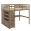 Lit mezzanine double en bois avec garde-robe intégrée, bureau, tablettes de rangement et tiroirs-575502531