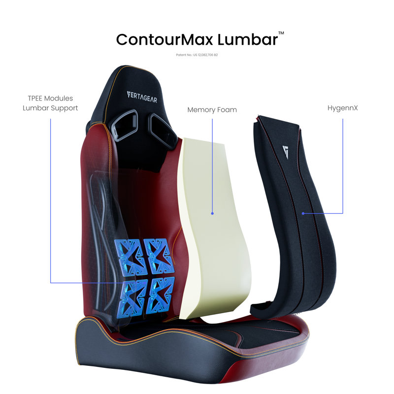 Vertagear Adjustable Reclining Ergonomic Faux Leather Swiveling PC & Racing Game Chair, Burgundy
