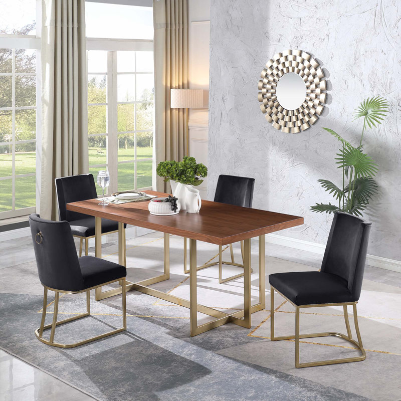 Chaises de salle à manger, chaise d'appoint rembourrée en velours, pieds en métal, Noir