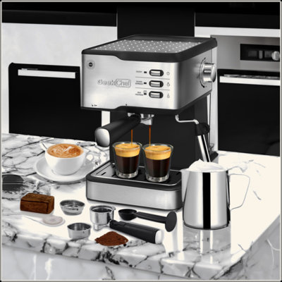 Machine à espresso Geek Chef - Cafetière à pompe à 20 barres avec mousseur à lait