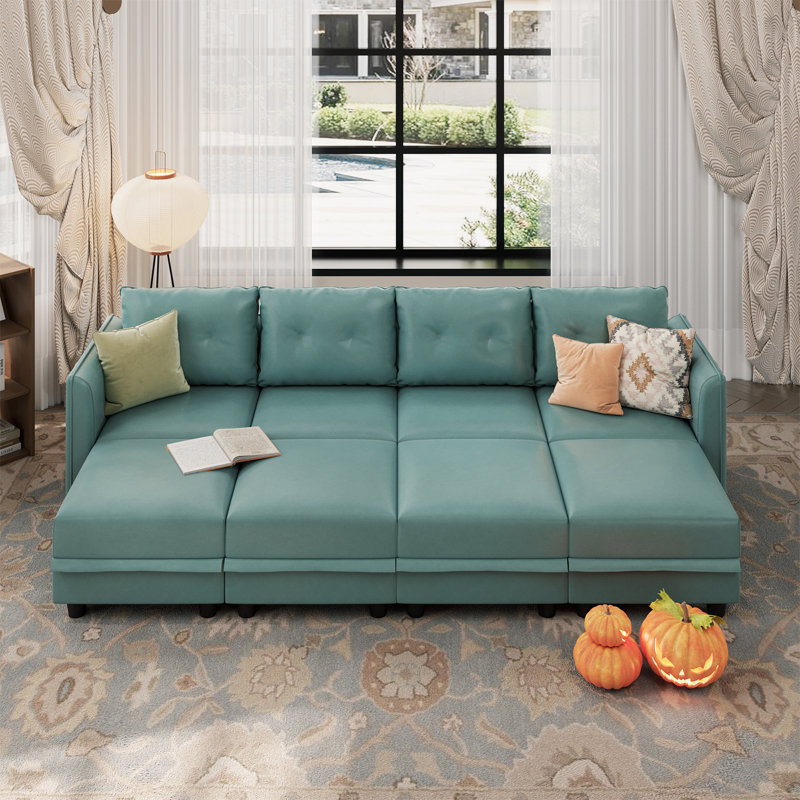 Zendajas 8 - Piece Upholstered Modular Sectional Sofa with Storage Ottoman, Green Polyester Blend