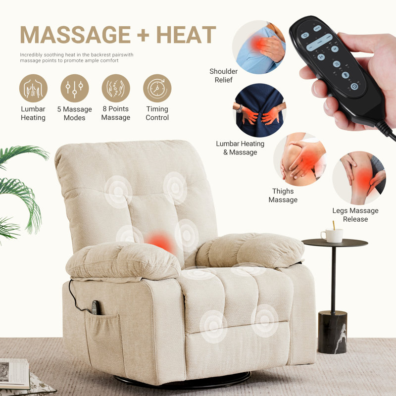 Elysium 36.2" Wide Upholstered Massage Recliner with Heat, Beige