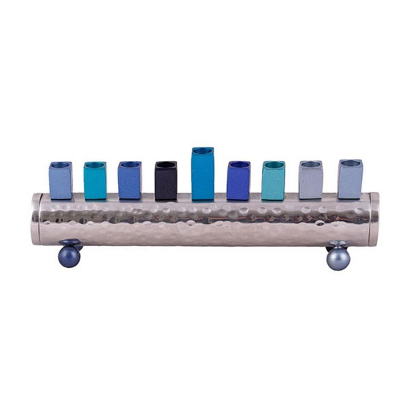 Hanoucca en laiton plaqué argent Judaica , Bleu