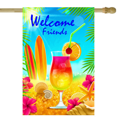 Drapeau de maison d'extérieur Tropical Welcome Friends 28 po x 40 po