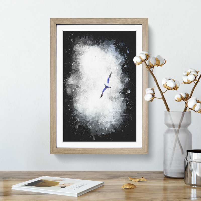 Flying Seagull - Framed Print, 33cm H x 24cm W x 2cm D, Oak Framed