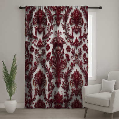 Rideaux ornés de damas rouges, voilages et voilages à motif damas - 1 panneau