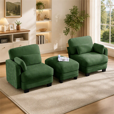 Canapé modulaire minimaliste modulaire Channel, 2 places avec repose-pieds mobile et coussins de siège épais et confortables