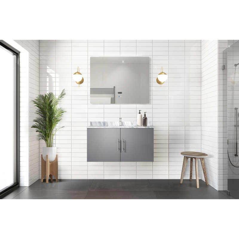 Gris foncé 36 po Meuble-lavabo de salle de bain avec miroir à DEL - Compartiment de rangement expansif avec assemblage rapide de l 22 po x P 22 po
