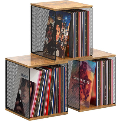 Rangement pour disques vinyles à 3 cubes, empilable et facile à monter soi-même, pour 120 à 150 disques. Visualisez votre rangement d'albums grâce à cette boîte de rangement à disques.