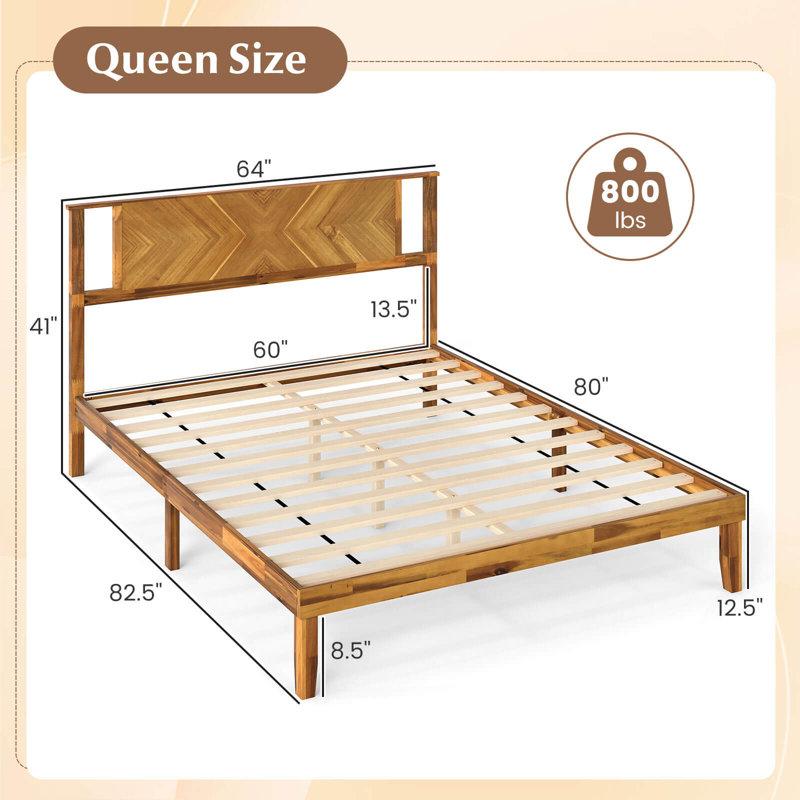 Base de lit grand format avec tête de lit et espace sous le lit sans sommier, Grand