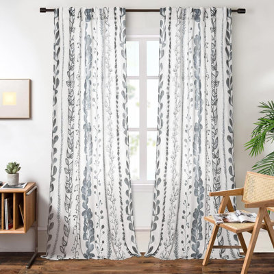 Curtains 2 Panels Boho Curtains For Living Room Light Filtering Patterned Drapes For Bedroom Linen Style Back Tab Leaf Print Grommet Window Treatment