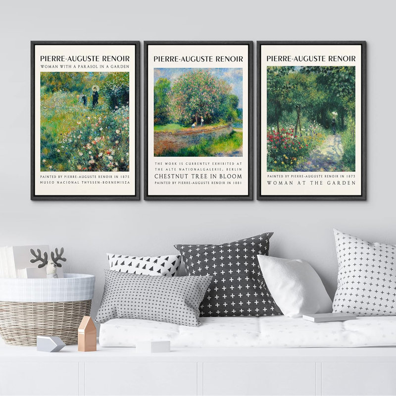 Renoir aquarelle pastel 3 pièces, Noir, H 24 po x l 16 po x P 1,5 po
