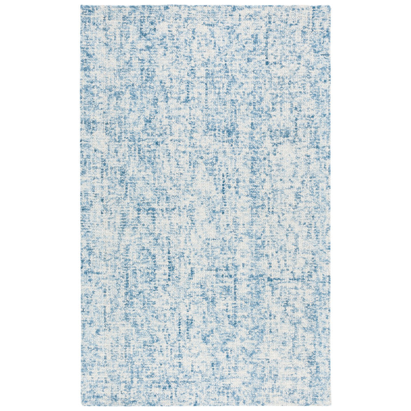 Tapis abstrait bleu / ivoire en laine / coton touffeté à la main Geline, Rectangle 3 pi x 5 pi