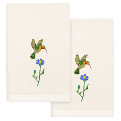 2 Piece 100% Turkish Cotton Hada Embellished Fingertip Towel Set