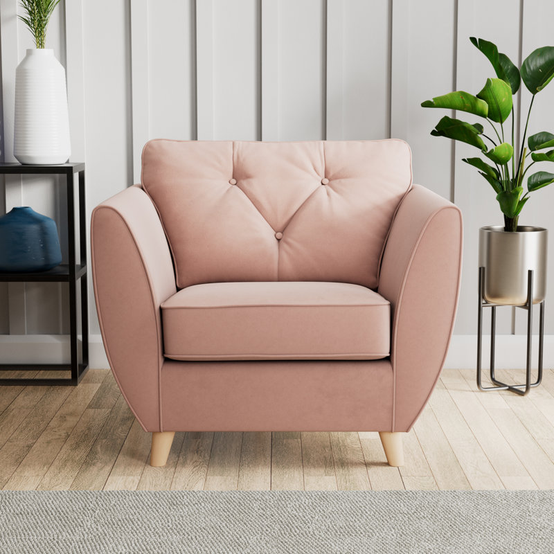 Collazo Upholstered Armchair, Pink, Beige Wood