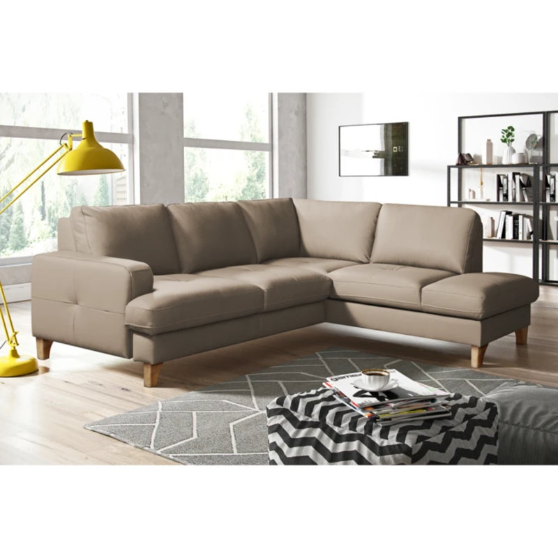 Damar Leather Corner Sofa with Sleeping Function and Storage, Right Hand Facing, Damar Tan Genuine Leather