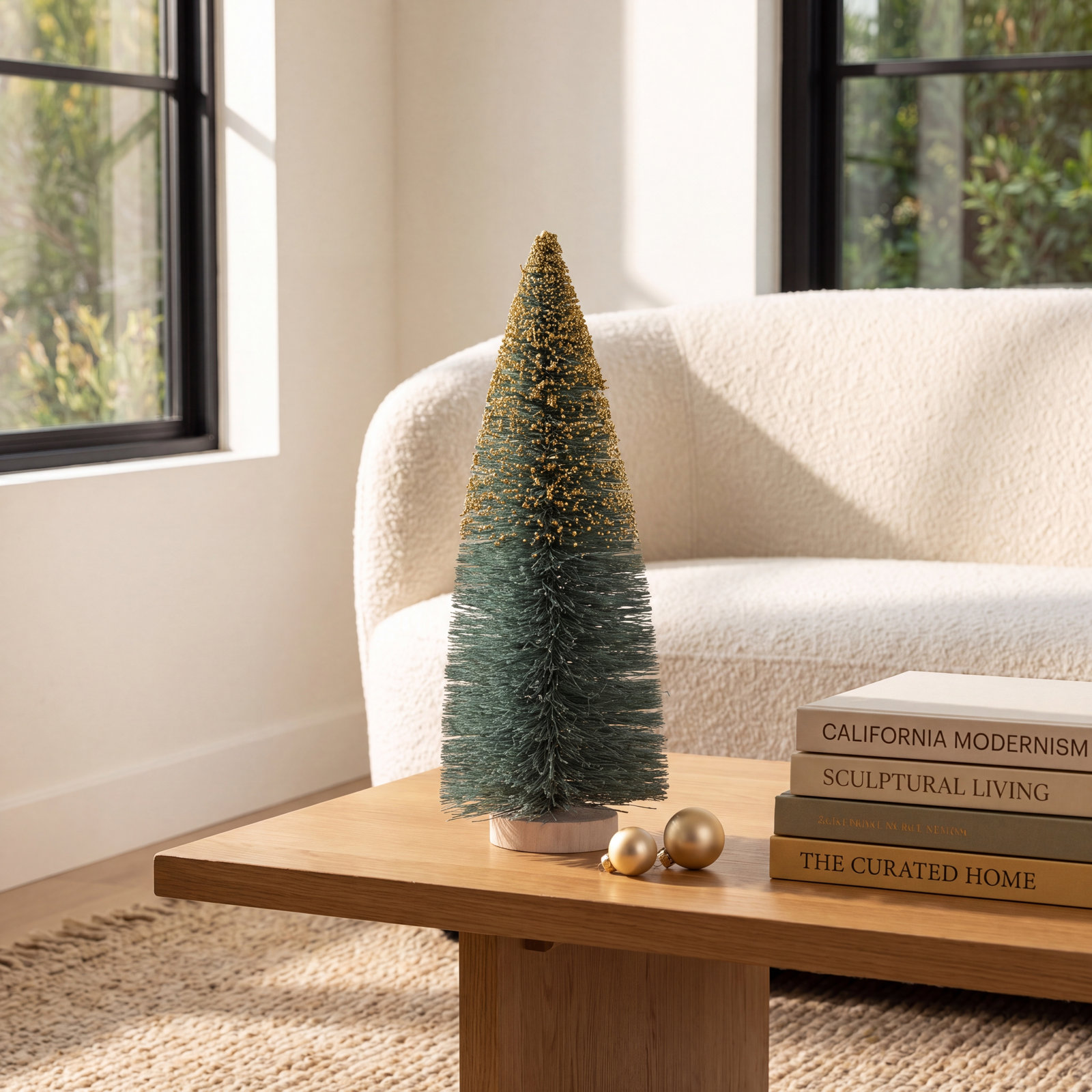 Sisal Bottlebrush Gold Glitter Table Tree