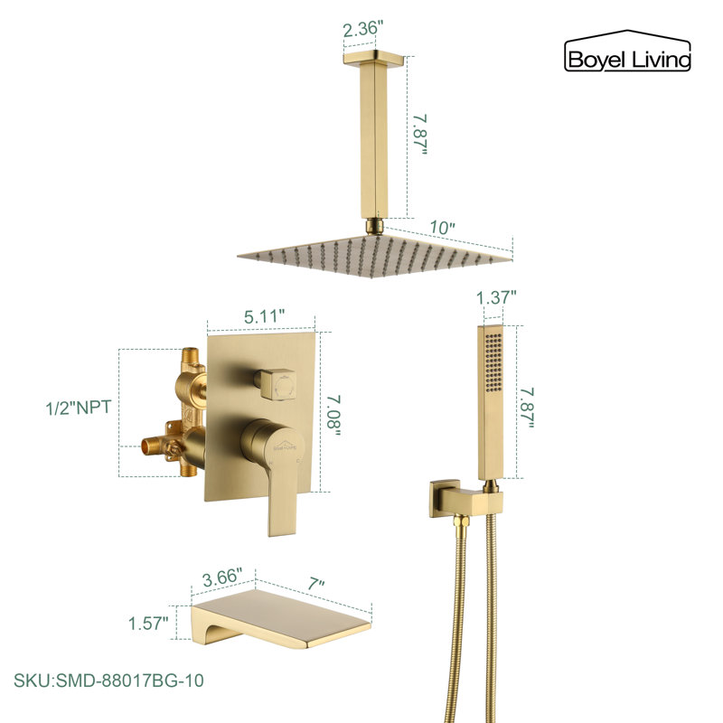 All-In-One Kit with Rough in-Valve, Brushed Gold