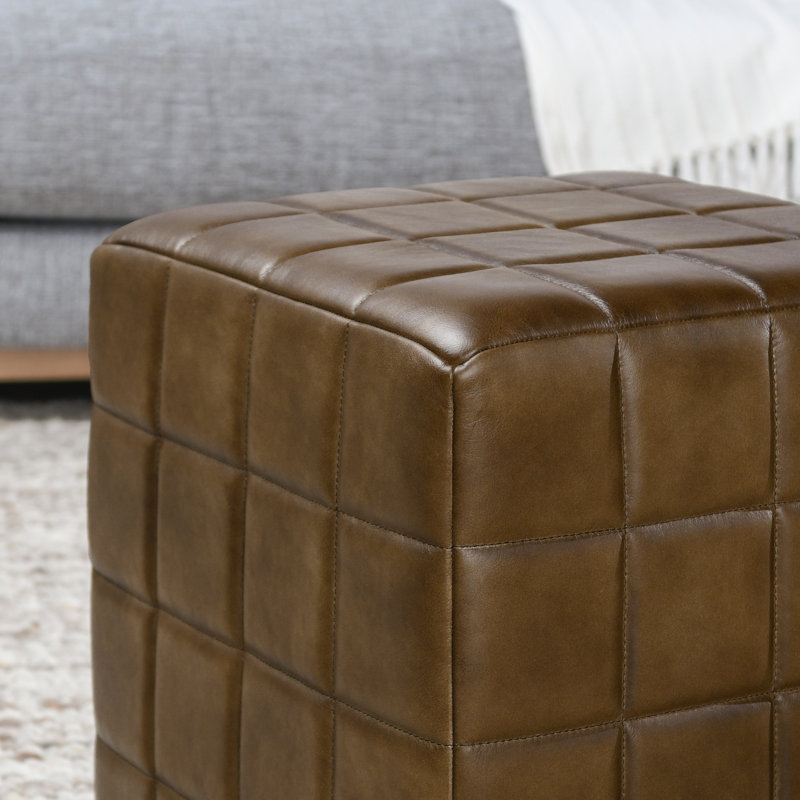 Carlo Square Leather Ottoman, Camel