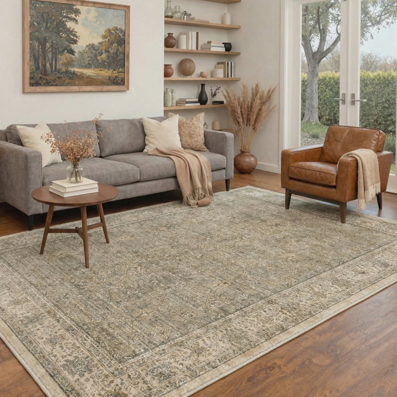 Tapis d'intérieur brun délavé à la machine avec envers antidérapant Roehit, Rond 5 pi