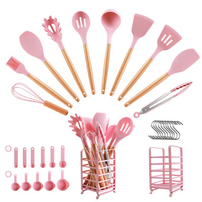 Hecef 32-Piece Silicone Kitchen Utensil Set with Stainless Steel Holder, Food Grade, BPA Free, Heat Resistant, Non-Scratch Cooking Tools