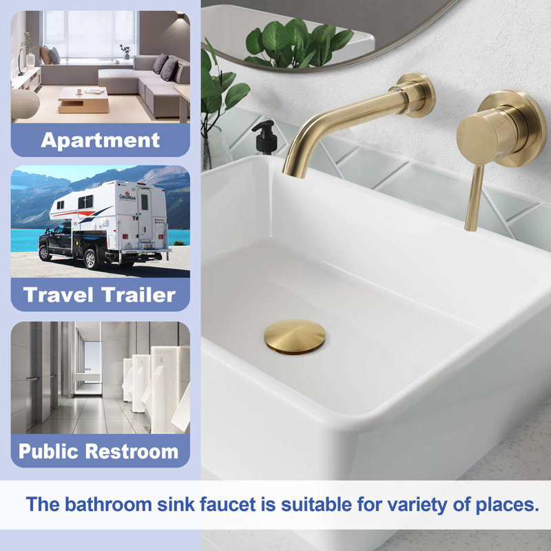 Single-handle Bathroom Faucet with Drain Assembly, Brushed Gold