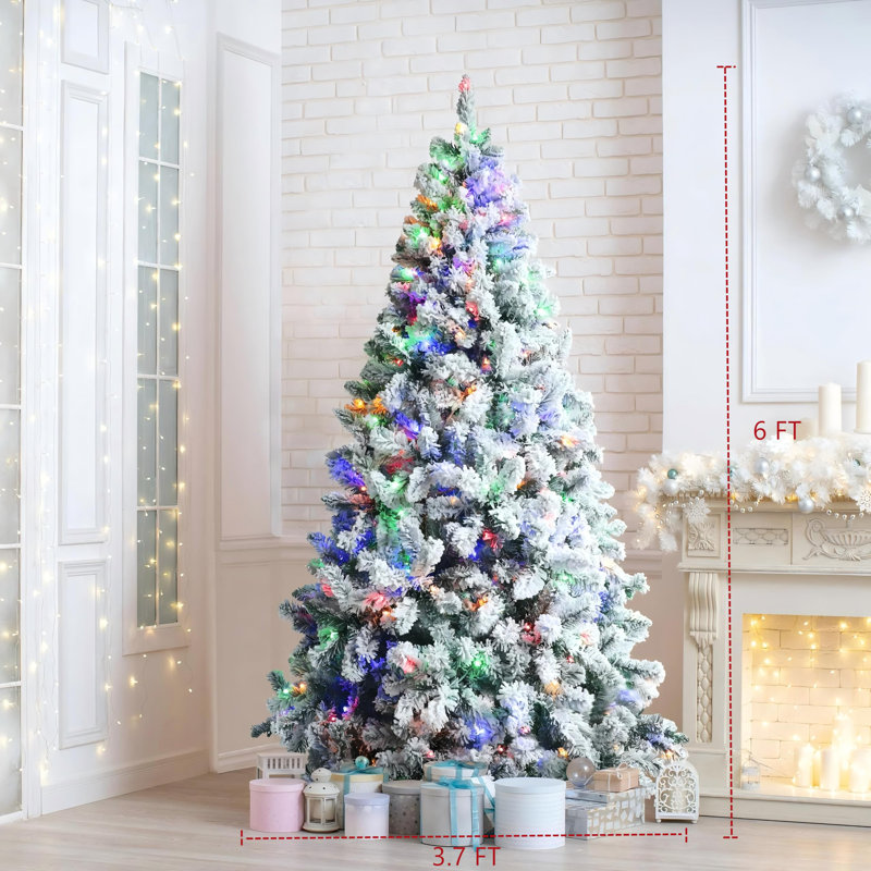 6ft Pre-Lit Snow Flocked Artificial Christmas Tree with Stand and Multi-Color Lights
