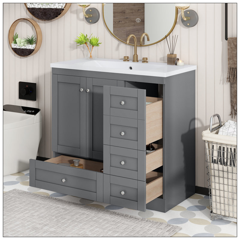 Meuble-lavabo sur pieds 36 po style Shaker, Gris