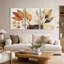 Ensemble de 3 toiles murales patchwork à motifs de feuilles botaniques rouille et beige-1649722232