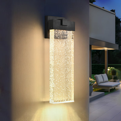 18"(H) 1-pack 12W Modern Outdoor Wall Light Fixture, Weatherproof LED Wall Sconce with Bubble Crystal, Black Finish, Up and Down Lighting for Porch, Patio, and Garden