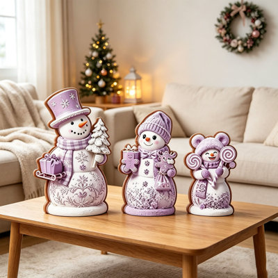 Décorations de Noël - Bonhomme de neige en bois (lot de 3, 16 x 9,4 cm)