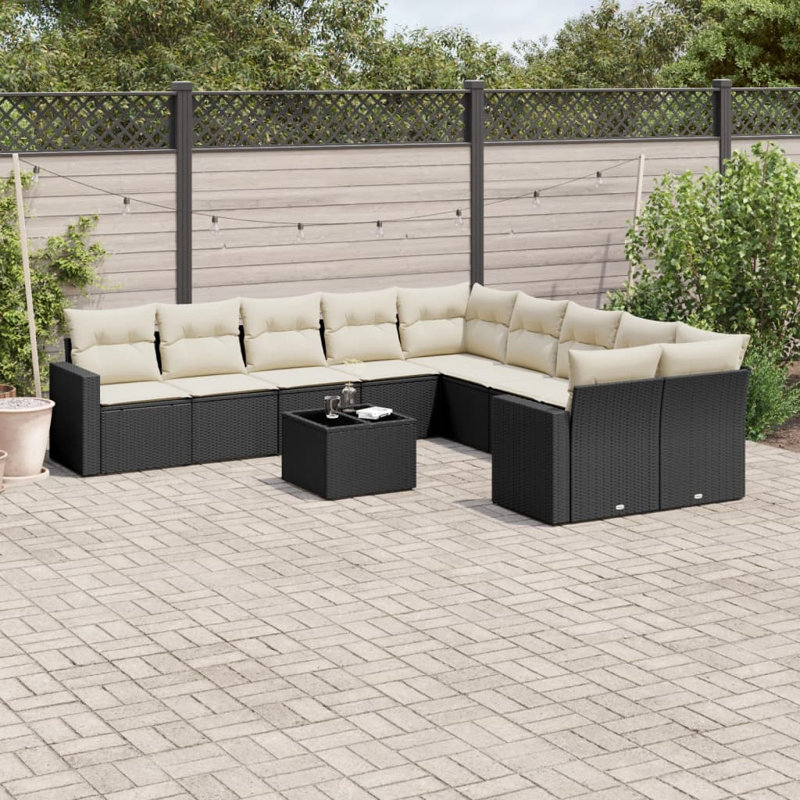 Ensemble de canapé de jardin Vidaxl noir, blanc crème (coussin)