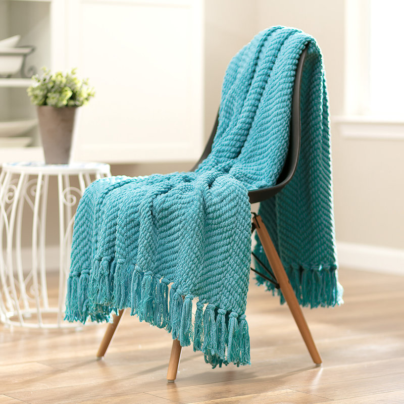 Jeté tricoté texturé , Turquoise, l 65 po x L 50