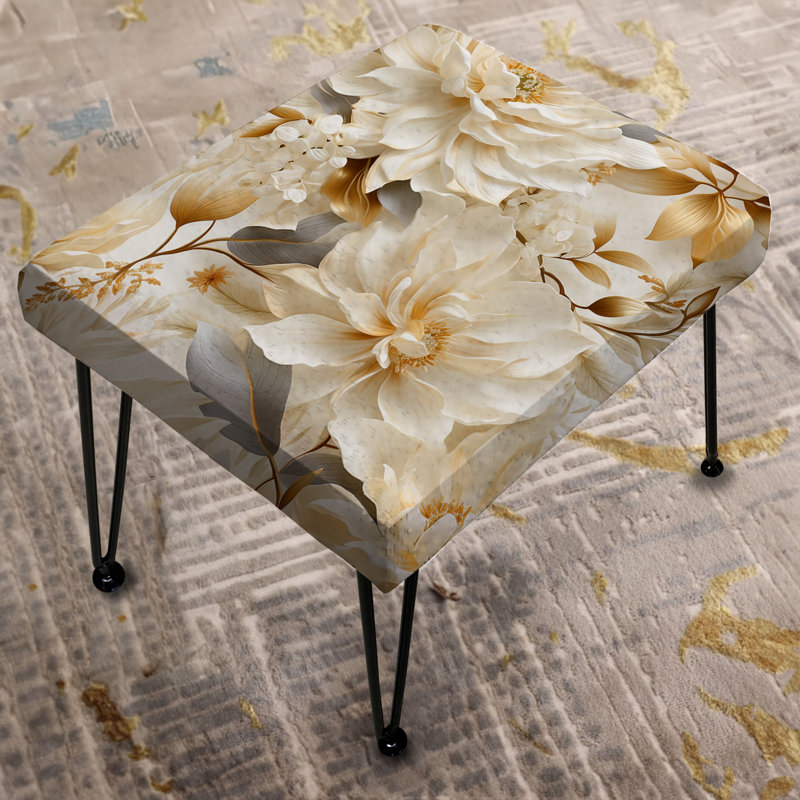 Repose-pieds blanc rectangulaire à motif floral bohème et motif floral I