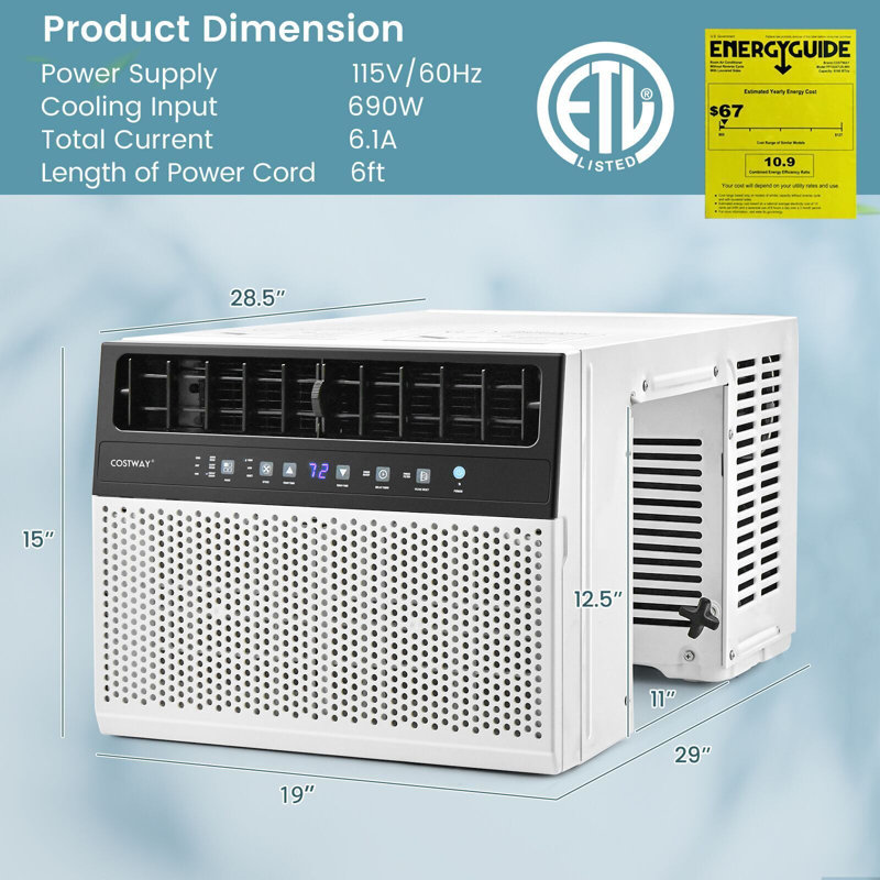 Costway 12000 BTU Window Air Conditioner for 400 Square Feet with