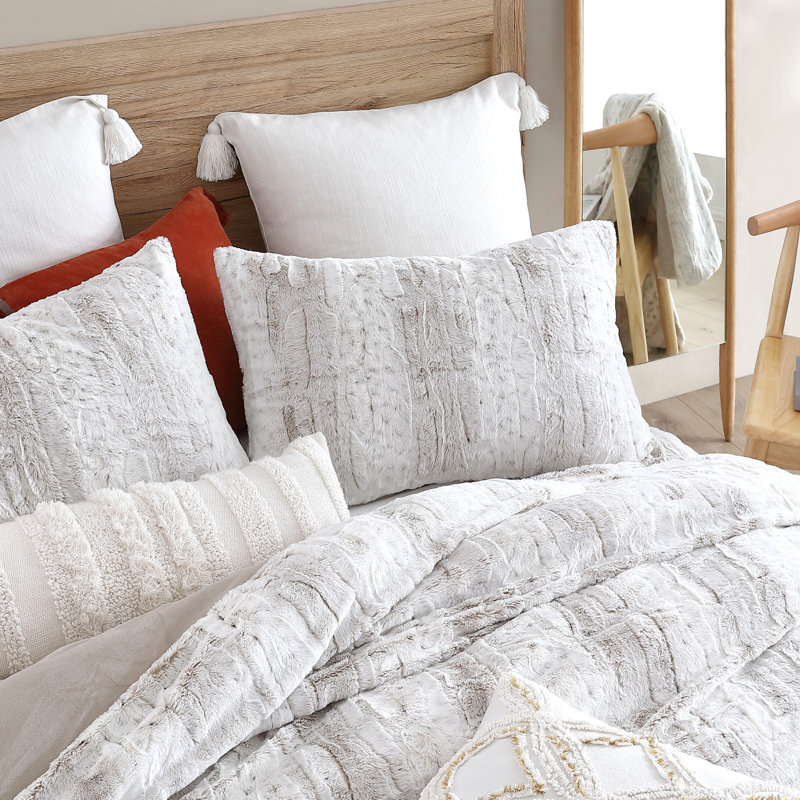 Ivory Snow Leopard Faux Fur King Comforter Set