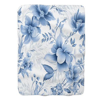Floral Blue - 1 Piece Premium Sherpa Blanket
