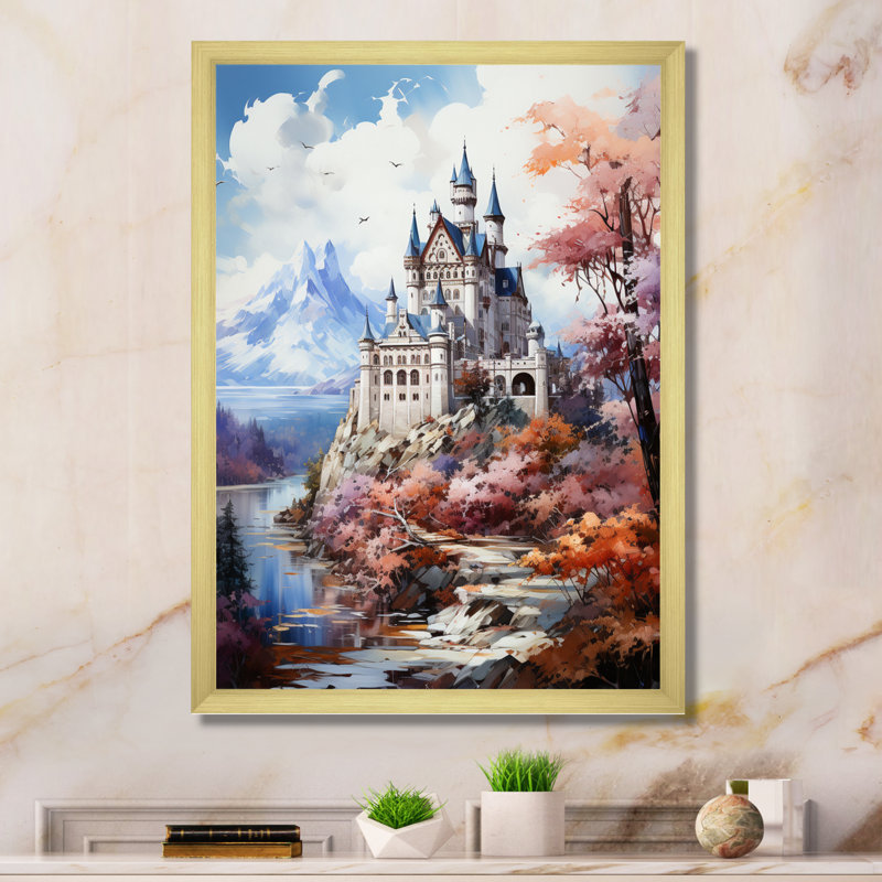 Décoration murale Swyback, château de Neuschwanstein - Allemagne, Encadrement doré, H 32 po x l 16 po x P 1 po