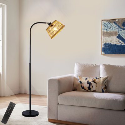 Lampe sur pied arquée en rotin noir 63 po avec télécommande et ampoule à intensité variable Alexcya
