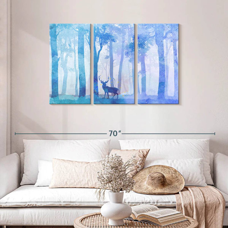 Watercolor Deer Forest, 28" H x 45" W