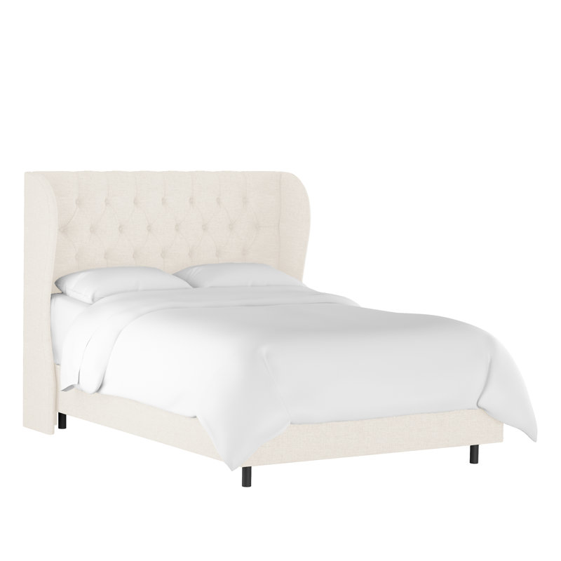 Lit tapissier capitonné standard à profil bas Tomey, Double, Velours blanc classique