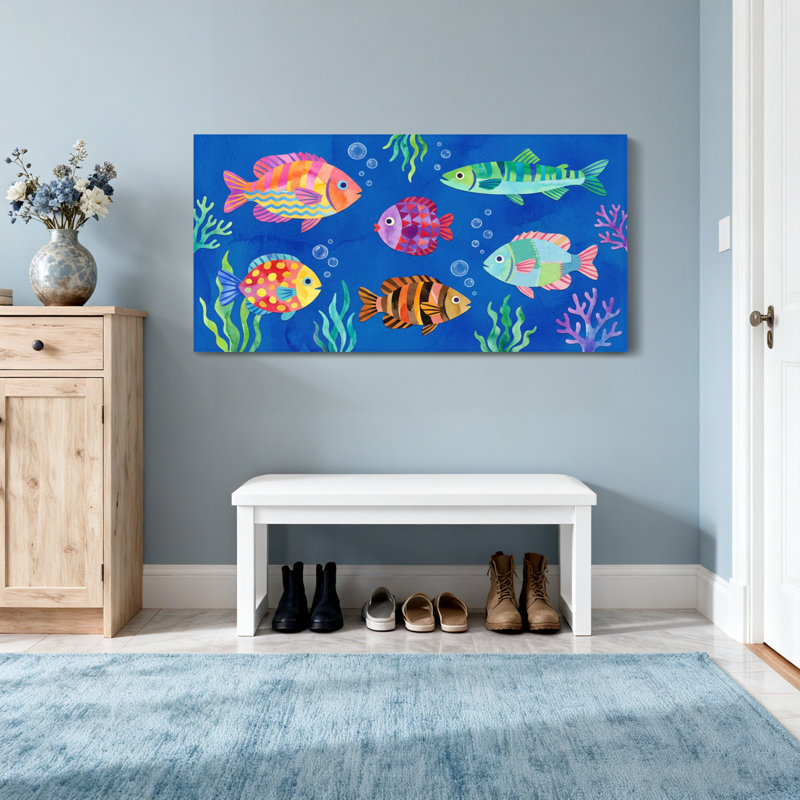 Reproduction de motif d'animaux sous l'eau, H 24 po x l 48 po