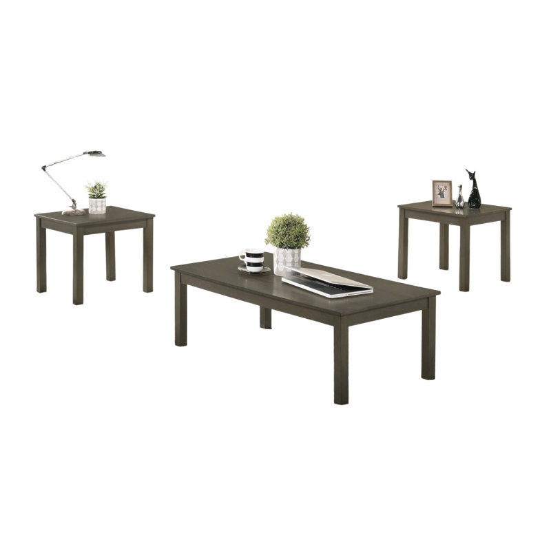 Élégant ensemble de tables basses 3 pièces et 1 table basse et 2 tables de bout gris foncé, Gris foncé